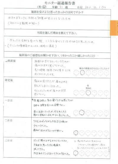 ワキガ手術モニター患者様の率直な感想文