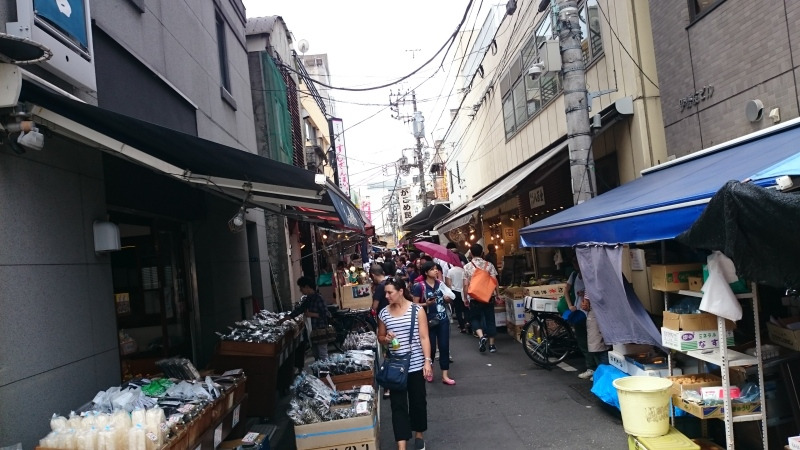 築地を歩く観光客