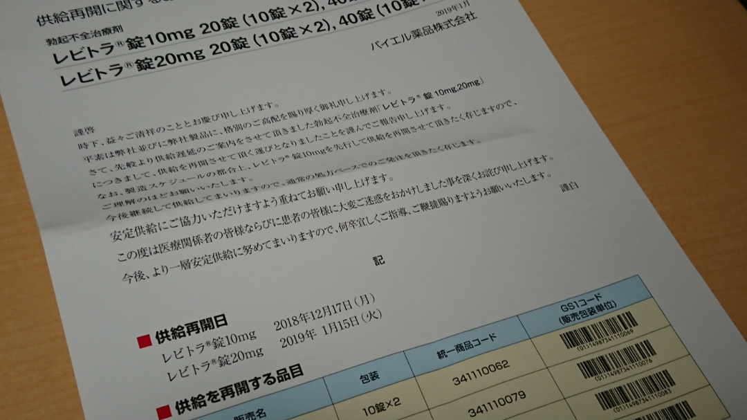 レビトラ供給再開   なれど・・・