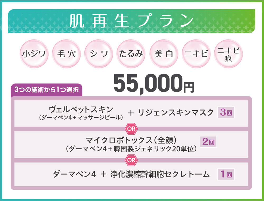 両院共通おすすめ人気メニュー　肌再生プラン