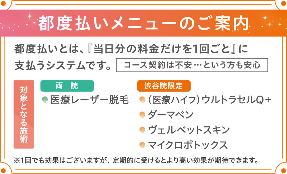 都度払いメニューのご案内