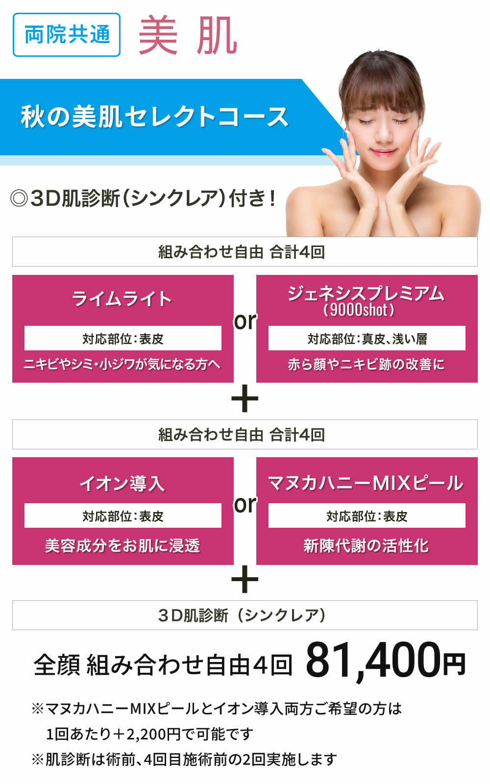 定番治療を自由に組み合わせ　秋の美肌セレクトコース