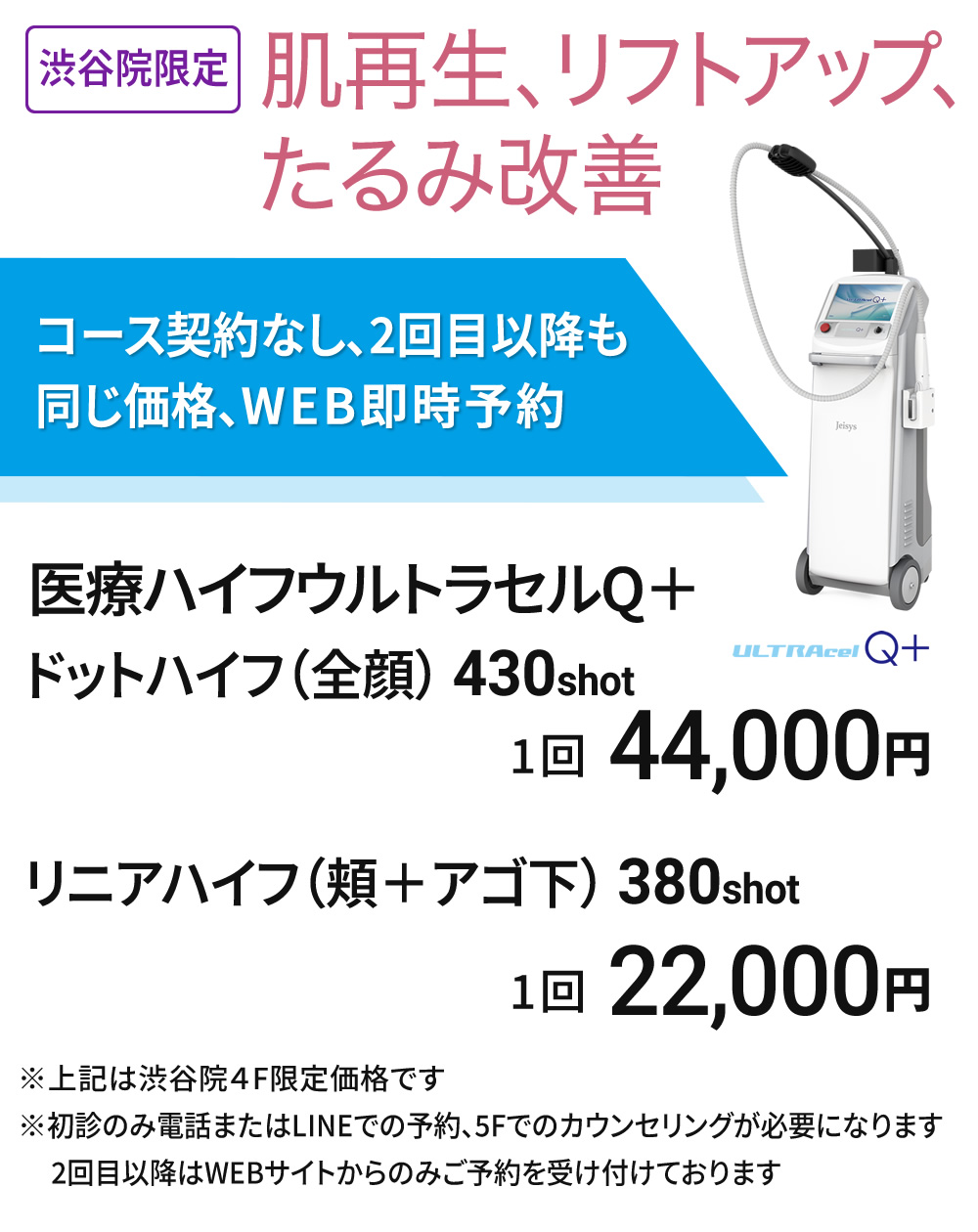 渋谷院限定　リフトアップ・たるみ改善 都度払い医療ハイフ（HIFU）